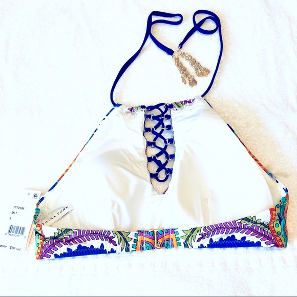 NWT-Trina Turk Halter Bikini TOP-with Gold Charms -Sz 8 - Picture 5 of 5